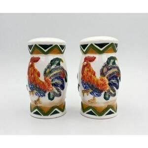 Vintage Ceramic Rooster Salt & Pepper Shaker Set Farmhouse Country Kitchen Decor
